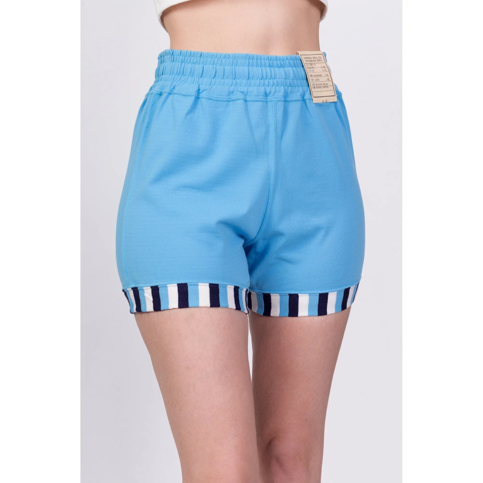 70s Blue Striped Athletic Shorts - Men's XS, Women's Small