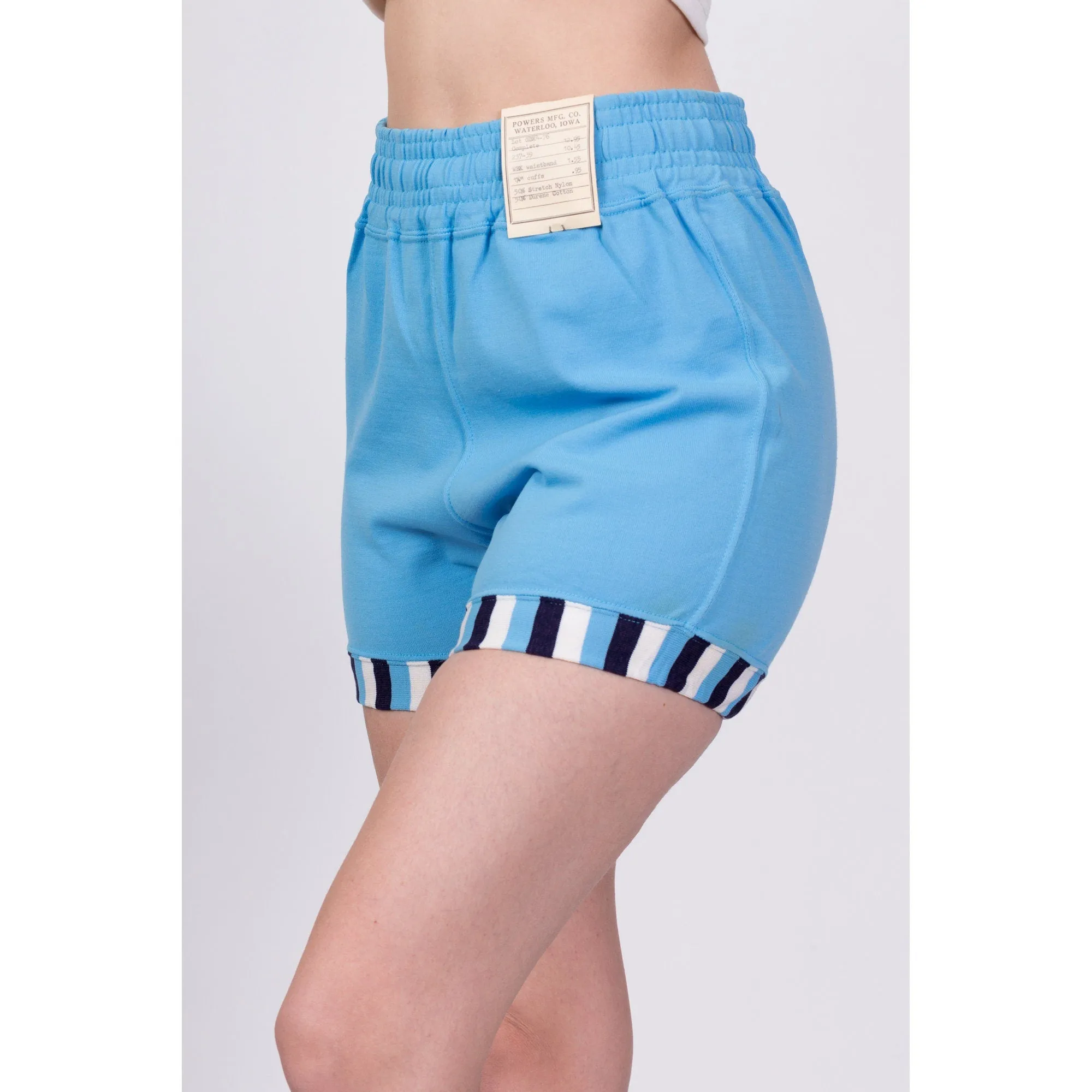 70s Blue Striped Athletic Shorts - Men's XS, Women's Small