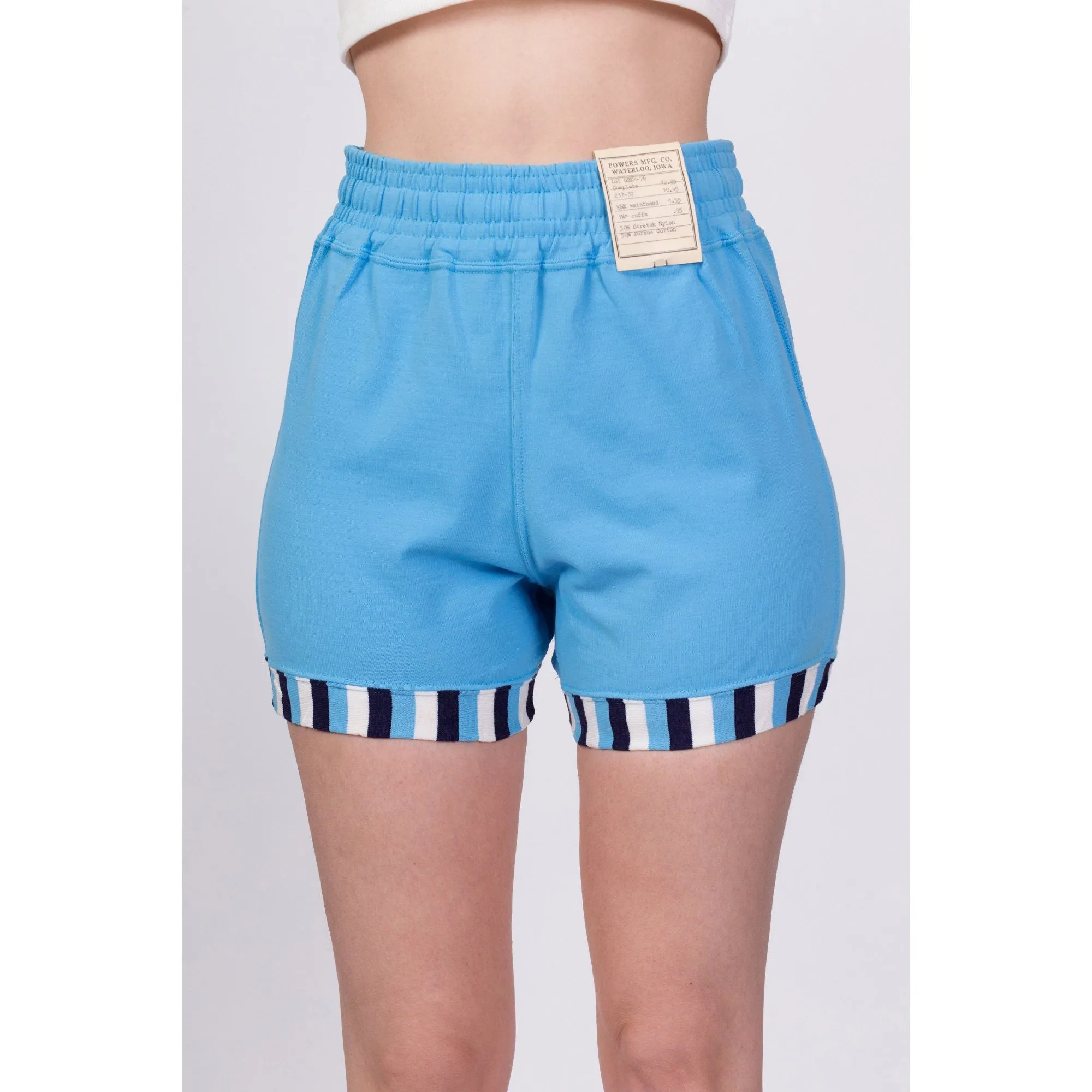 70s Blue Striped Athletic Shorts - Men's XS, Women's Small