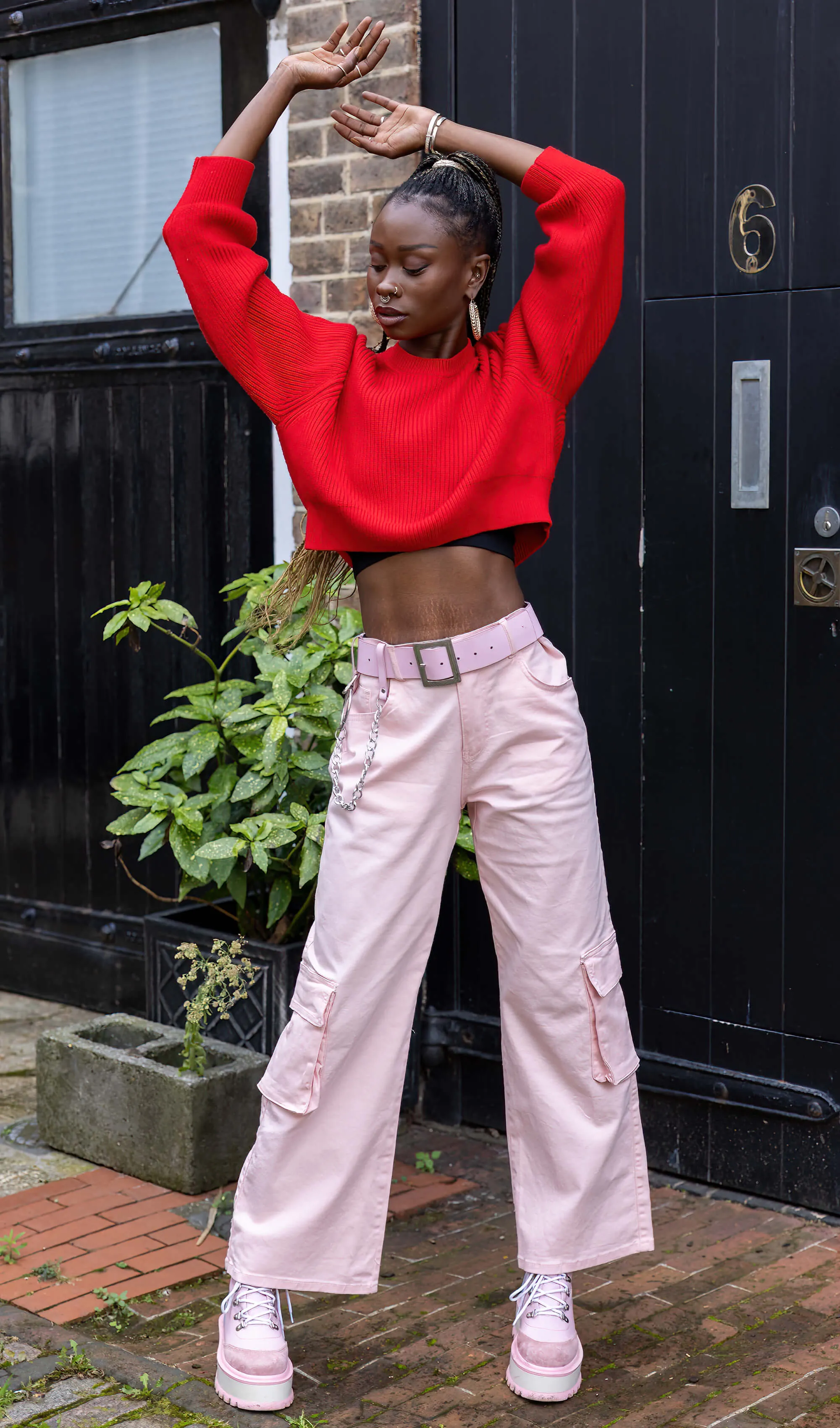 90's Baby Pink Wide Leg Oversized Stretch Cargo Trousers