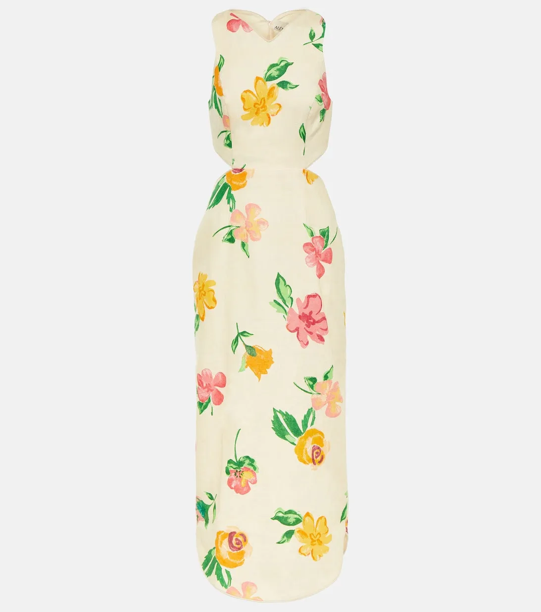 ALÉMAIS Floral Cutout Linen Midi Dress, Multicolor