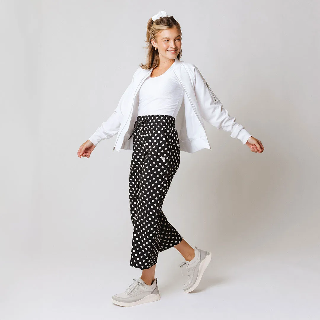 Audrey Wide Leg Pants, Black Polka Dot