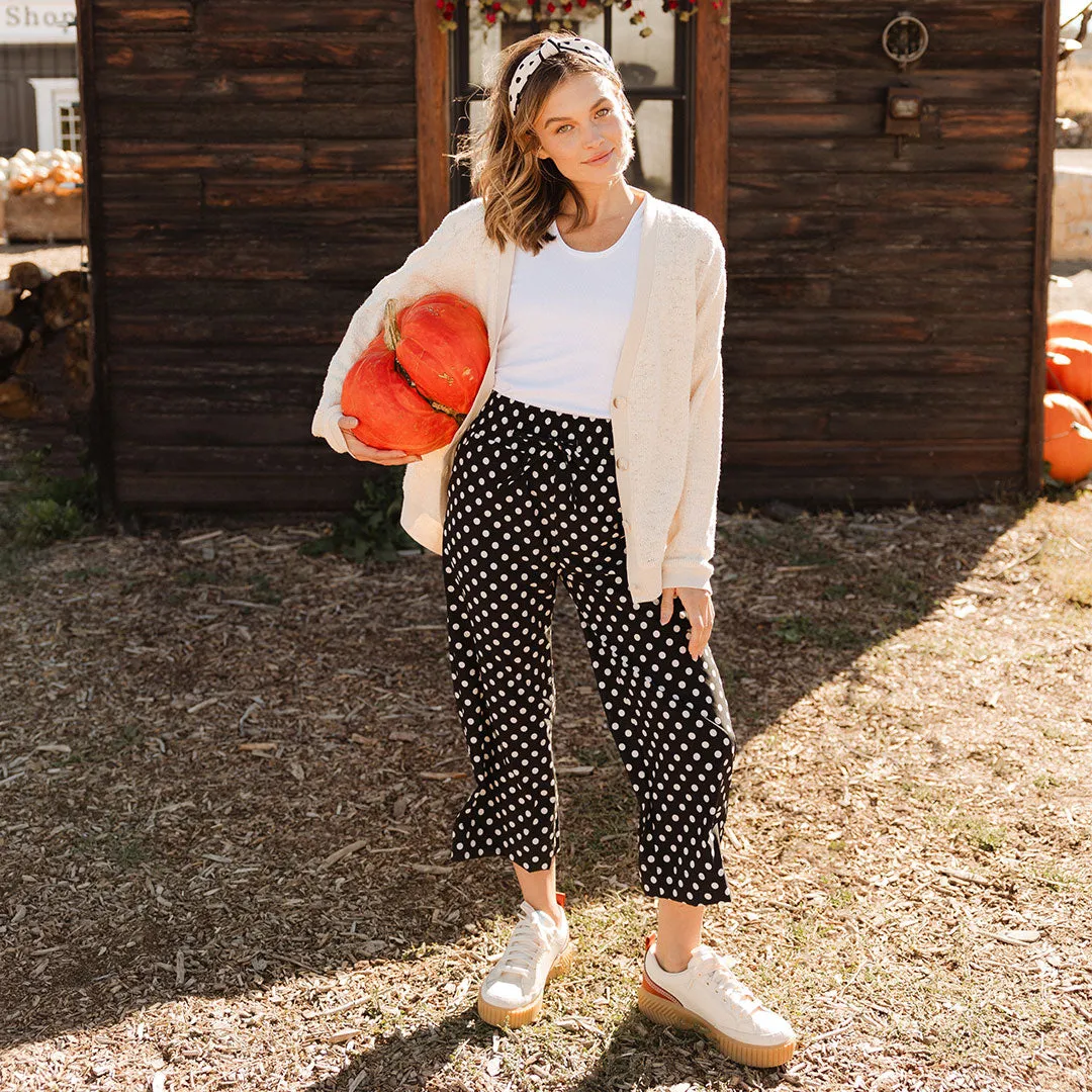 Audrey Wide Leg Pants, Black Polka Dot