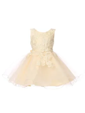 Baby Girls Champagne 3D Floral Lace Flower Girl Dress 6-24M