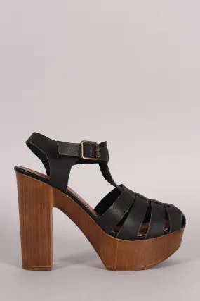 Bamboo Fisherman Chunky Faux Wooden Platform Heel