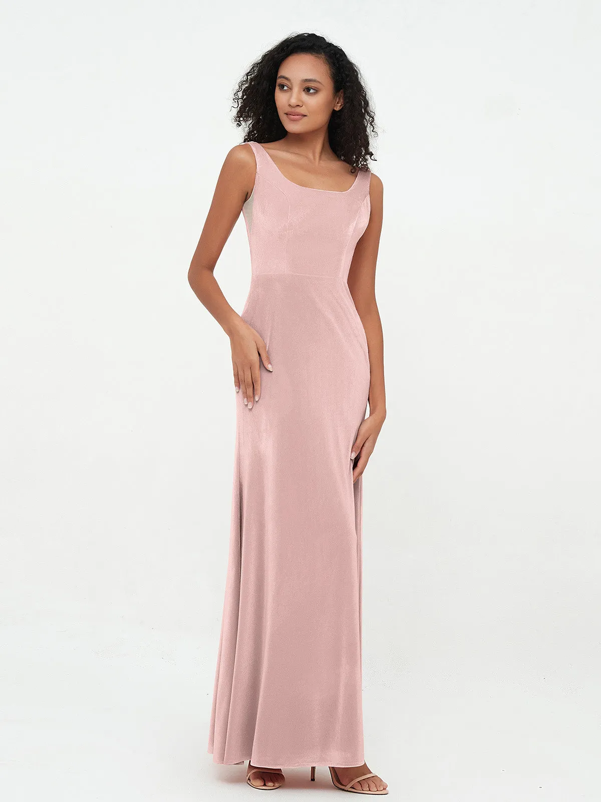 Bateau Neck Mermaid Long Velvet Dresses Dusty Rose Plus Size