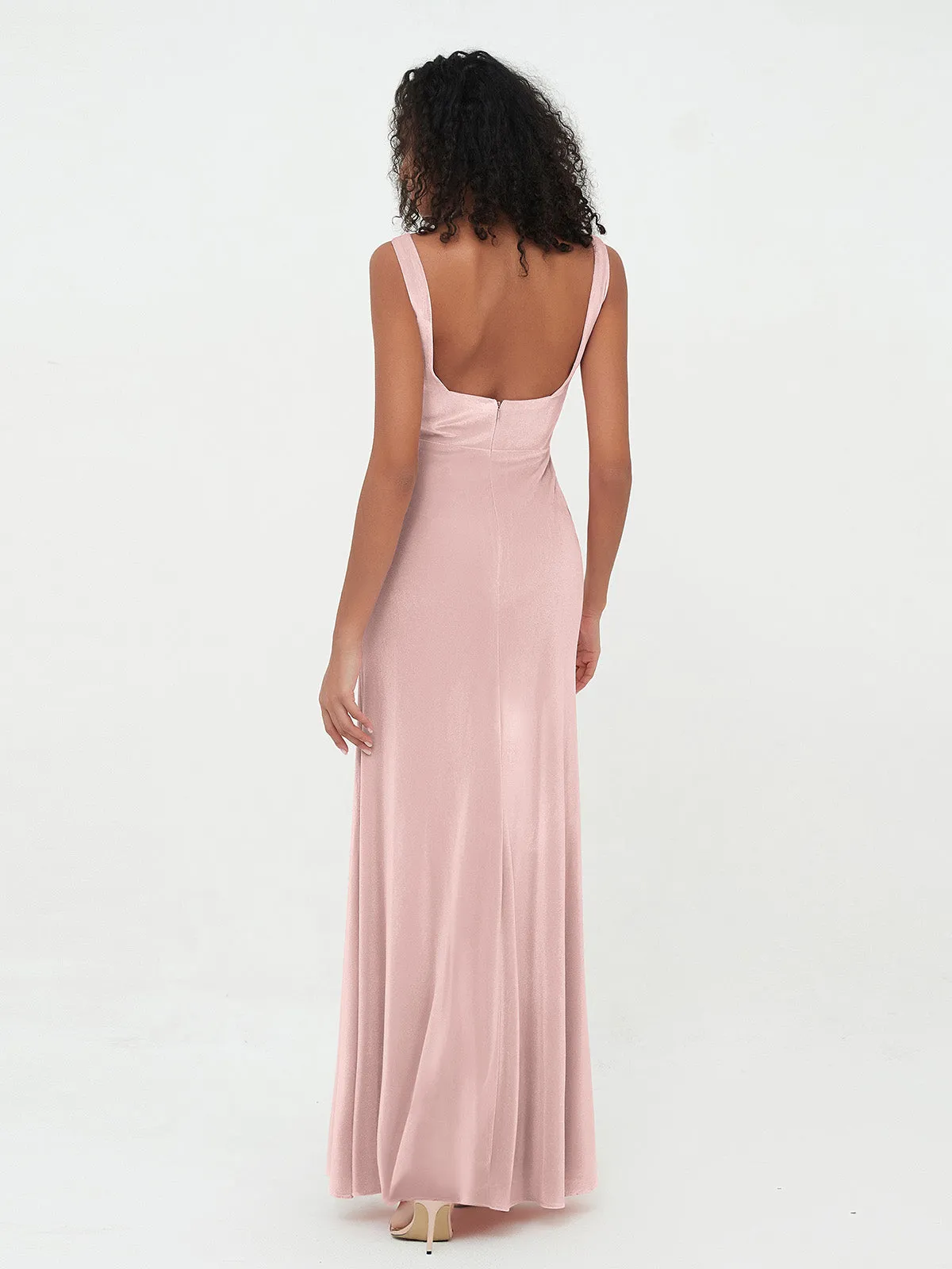 Bateau Neck Mermaid Long Velvet Dresses Dusty Rose Plus Size