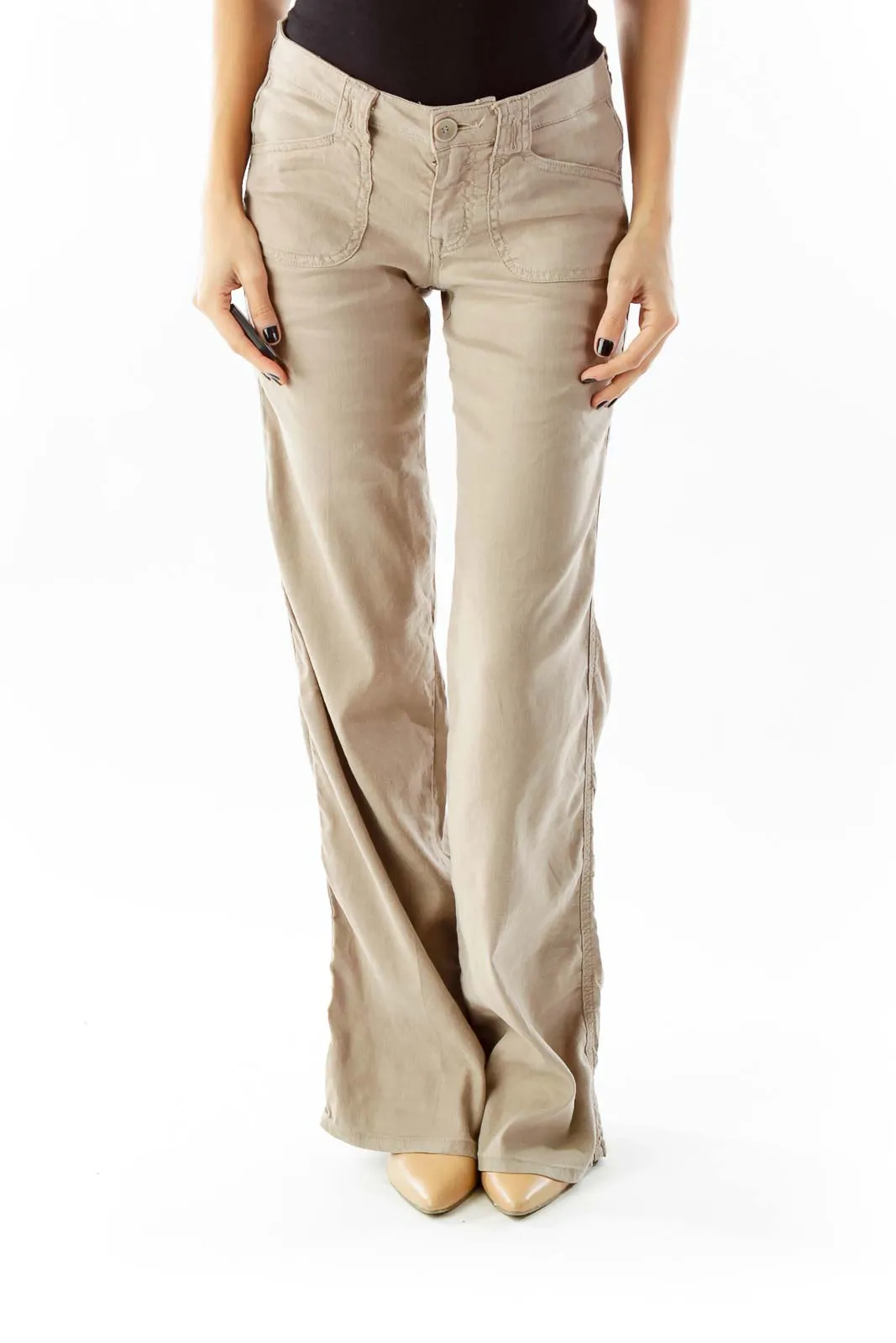 Beige Wide Leg Pants