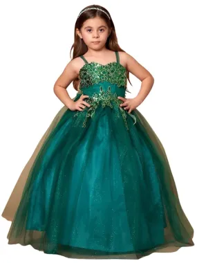 Big Girls Green Embroidered Sweetheart Neckline Junior Bridesmaid Dress 8-16