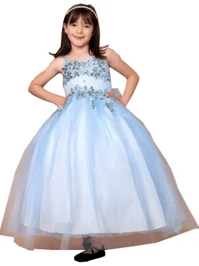 Big Girls Light Blue Embroidered Sweetheart Neckline Junior Bridesmaid Dress 8-16