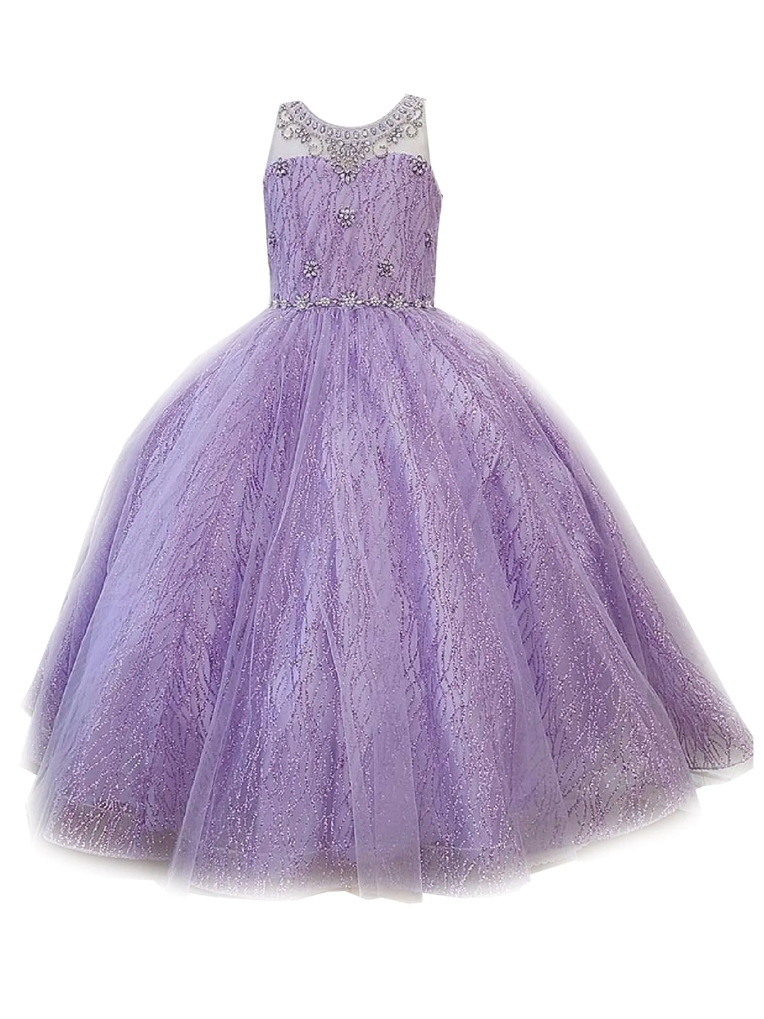 Big Girls Lilac Jewel Illusion Neckline Pageant Dress 8-16