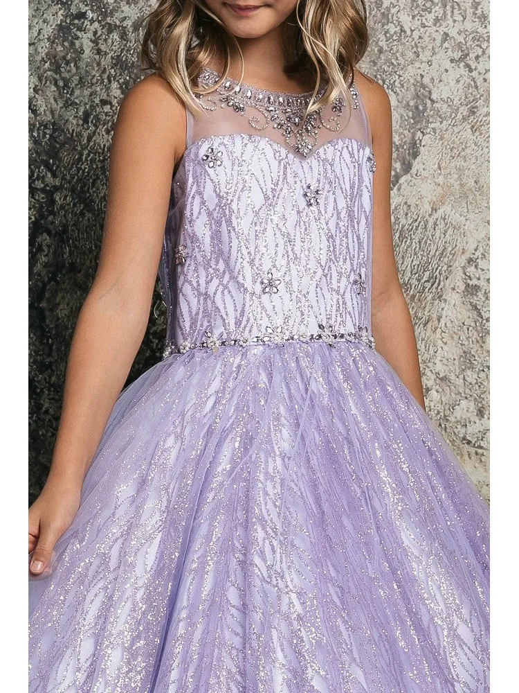 Big Girls Lilac Jewel Illusion Neckline Pageant Dress 8-16