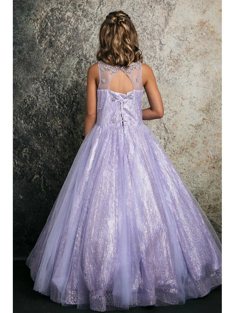 Big Girls Lilac Jewel Illusion Neckline Pageant Dress 8-16