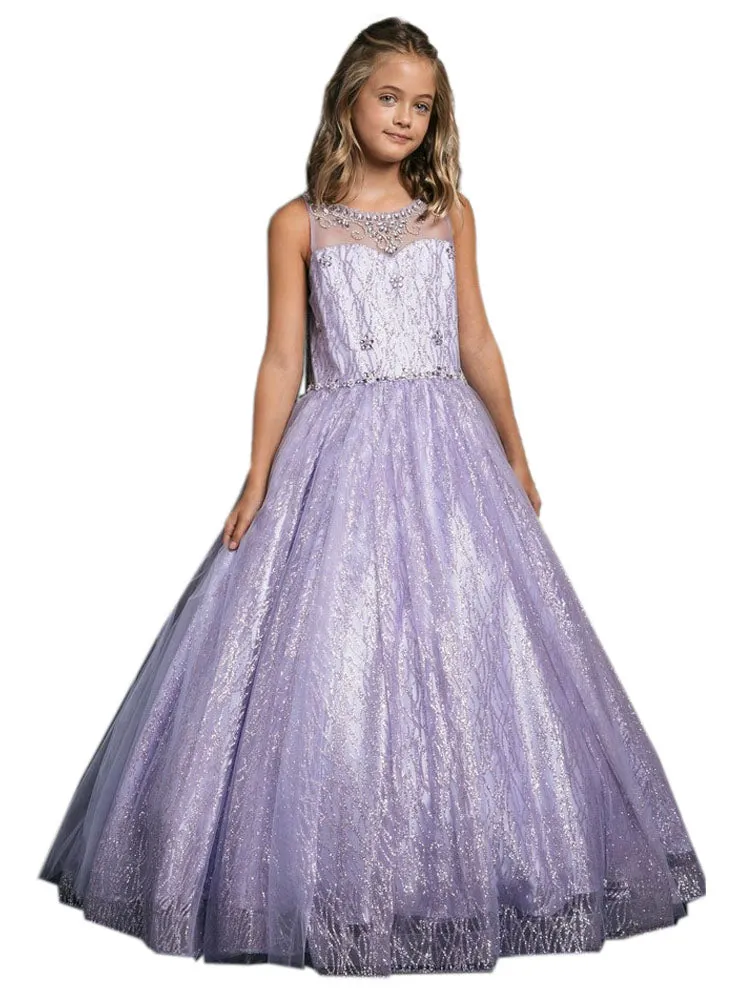 Big Girls Lilac Jewel Illusion Neckline Pageant Dress 8-16