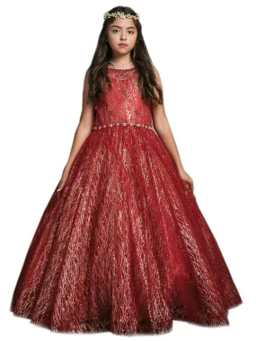 Big Girls Red Jewel Illusion Neckline Pageant Dress 8-16