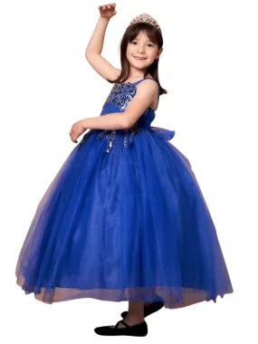 Big Girls Royal Blue Embroidered Sweetheart Neckline Junior Bridesmaid Dress 8-16