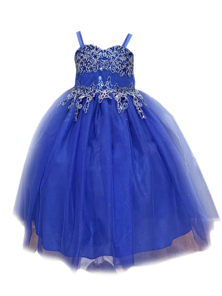 Big Girls Royal Blue Embroidered Sweetheart Neckline Junior Bridesmaid Dress 8-16