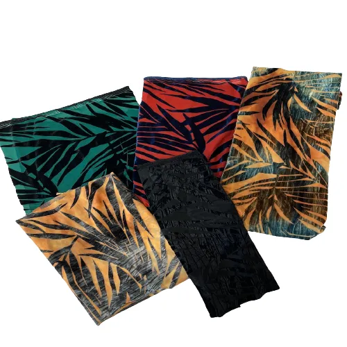 Black Palm Tree Burnout Stretch Velvet Fabric