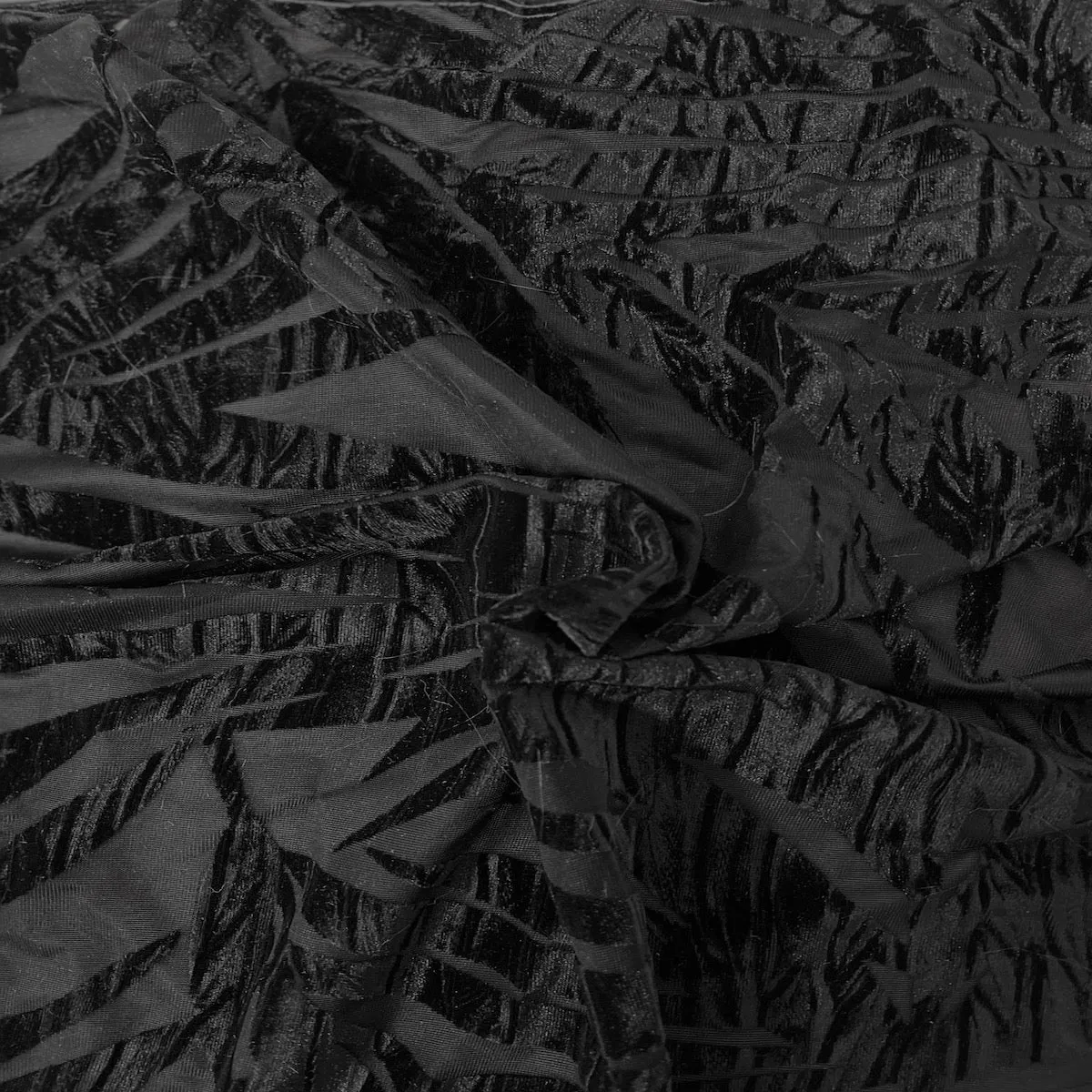 Black Palm Tree Burnout Stretch Velvet Fabric