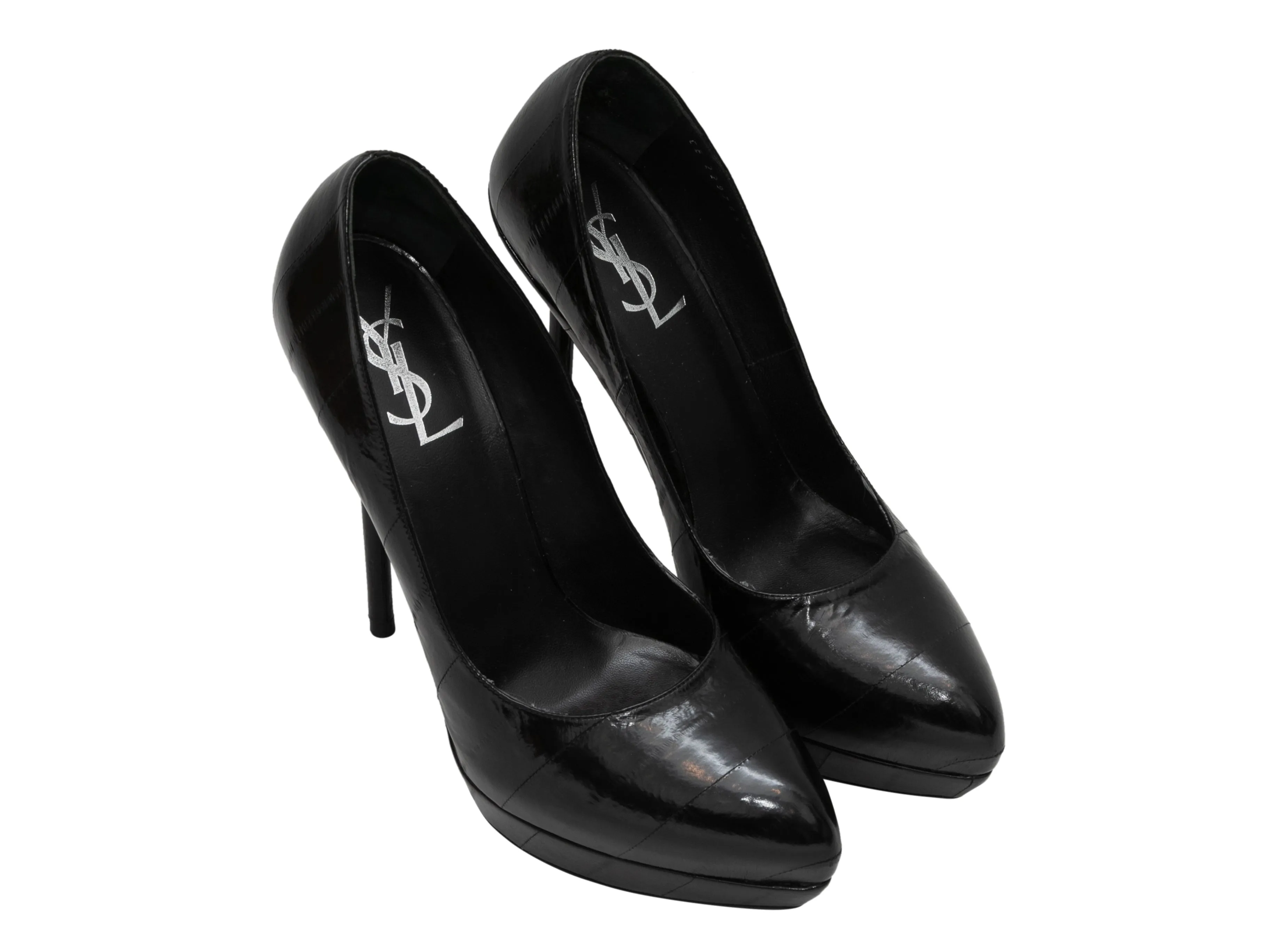 Black Yves Saint Laurent Embossed Platform Pumps Size 40