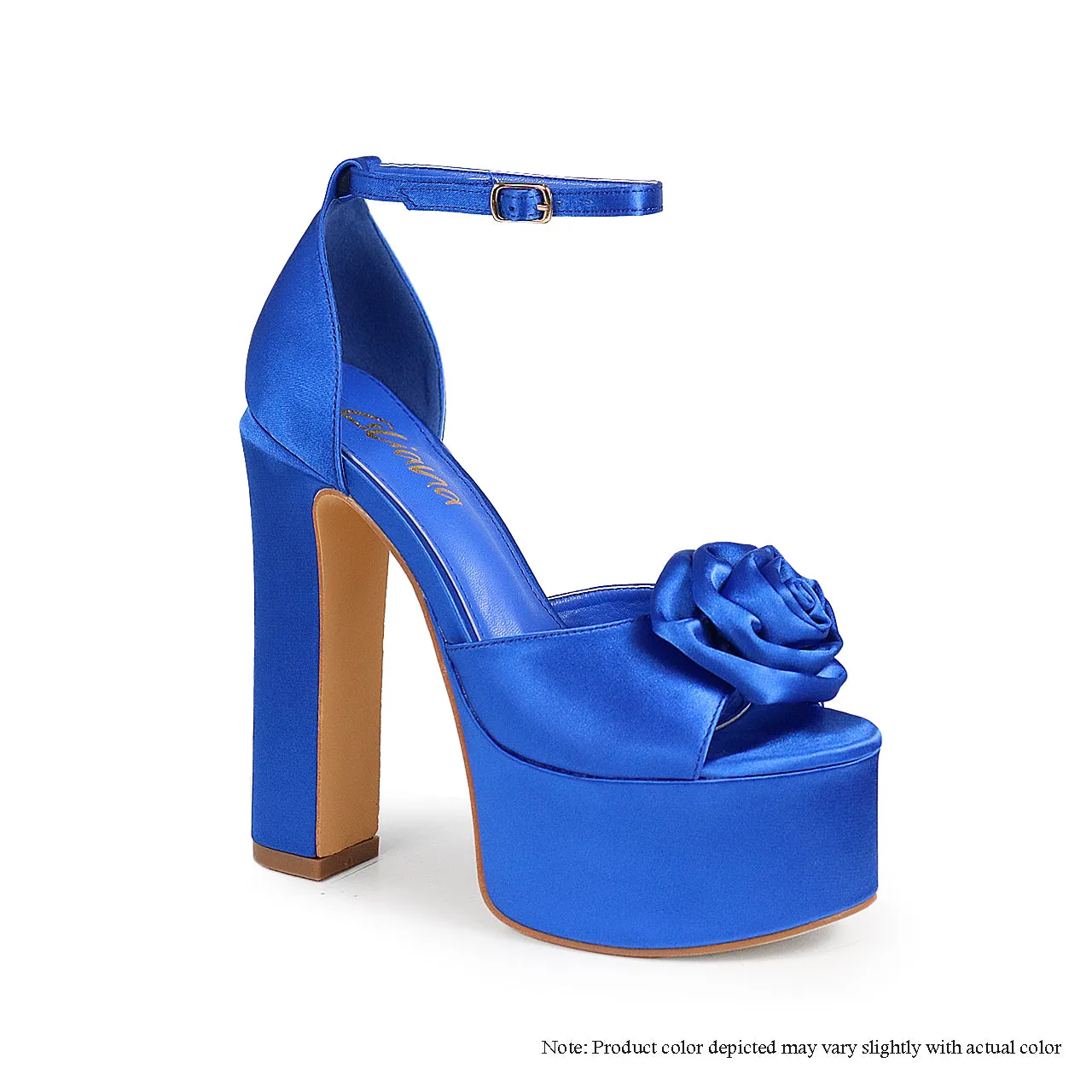 BRIT-2 PEEP TOE PLATFORM CHUNKY HEEL ROSE HEEL - BLUE