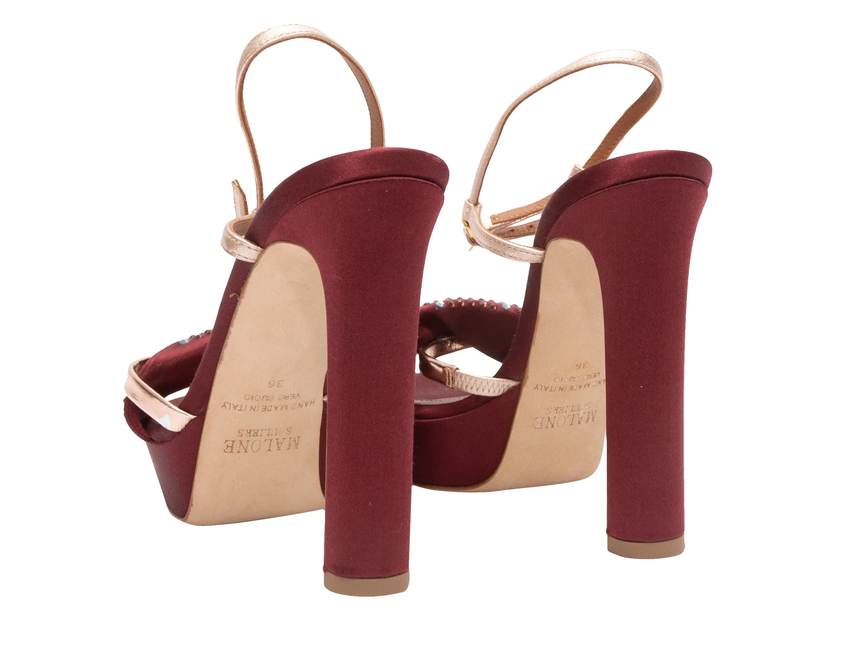 Burgundy Malone Souliers Satin Platform Heels Size 36