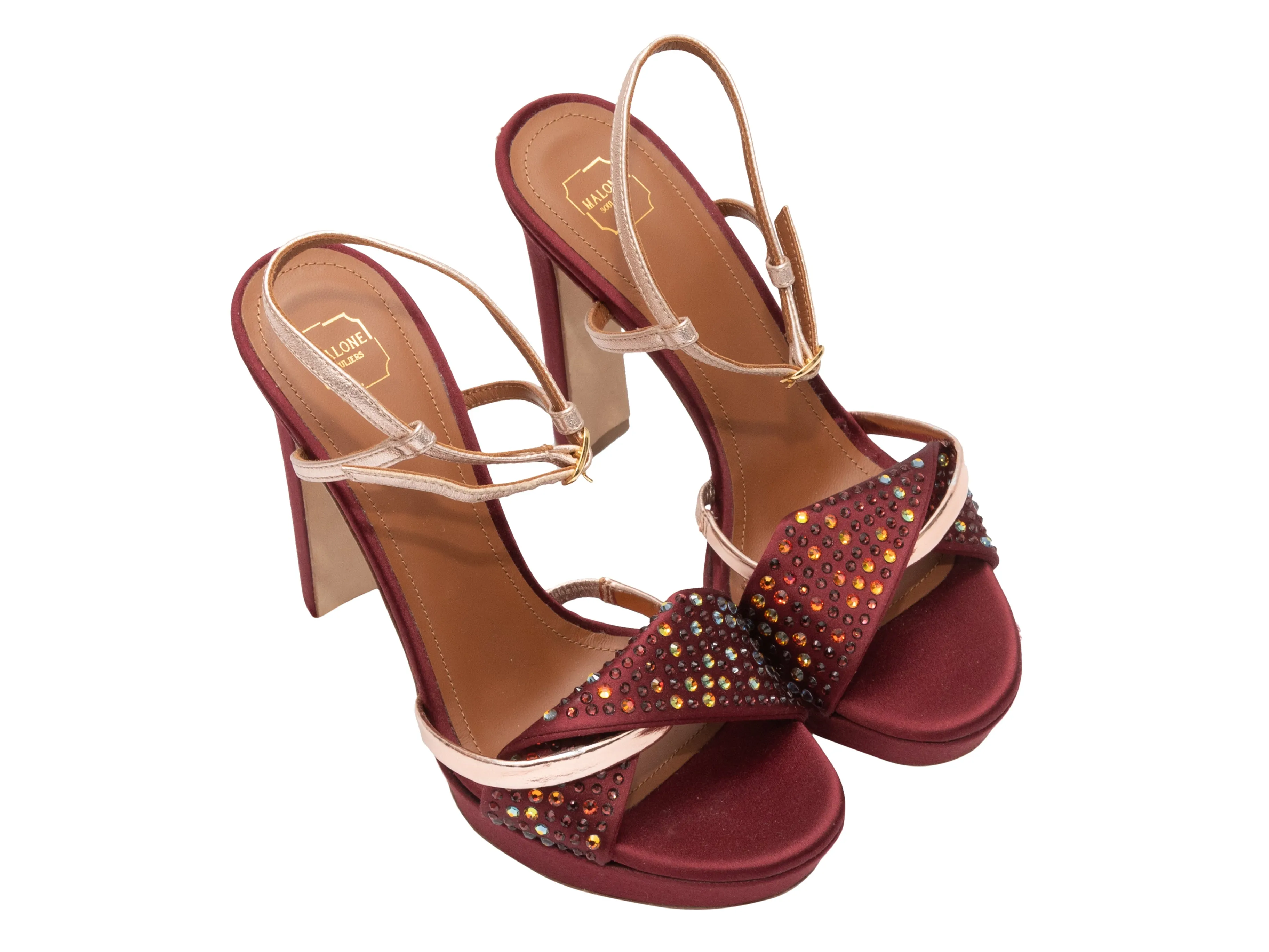 Burgundy Malone Souliers Satin Platform Heels Size 36