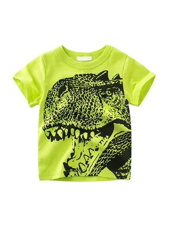 Cartoon Dinosaur Print Cotton Tee Short-sleeve T-shirt Toddlers Boys Top