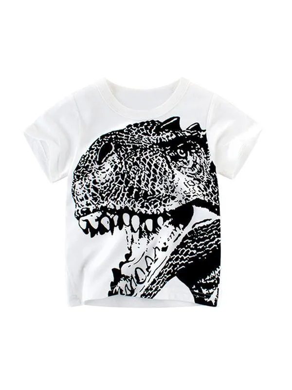 Cartoon Dinosaur Print Cotton Tee Short-sleeve T-shirt Toddlers Boys Top