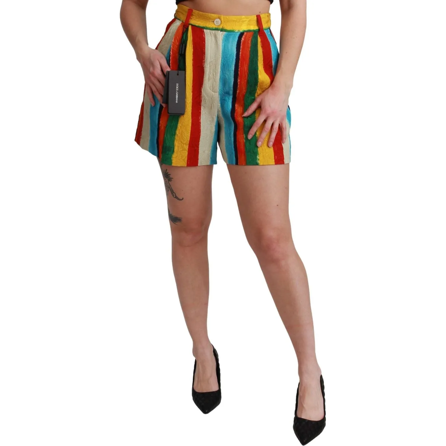 Dolce & Gabbana Multicolor Striped High-Waist Shorts