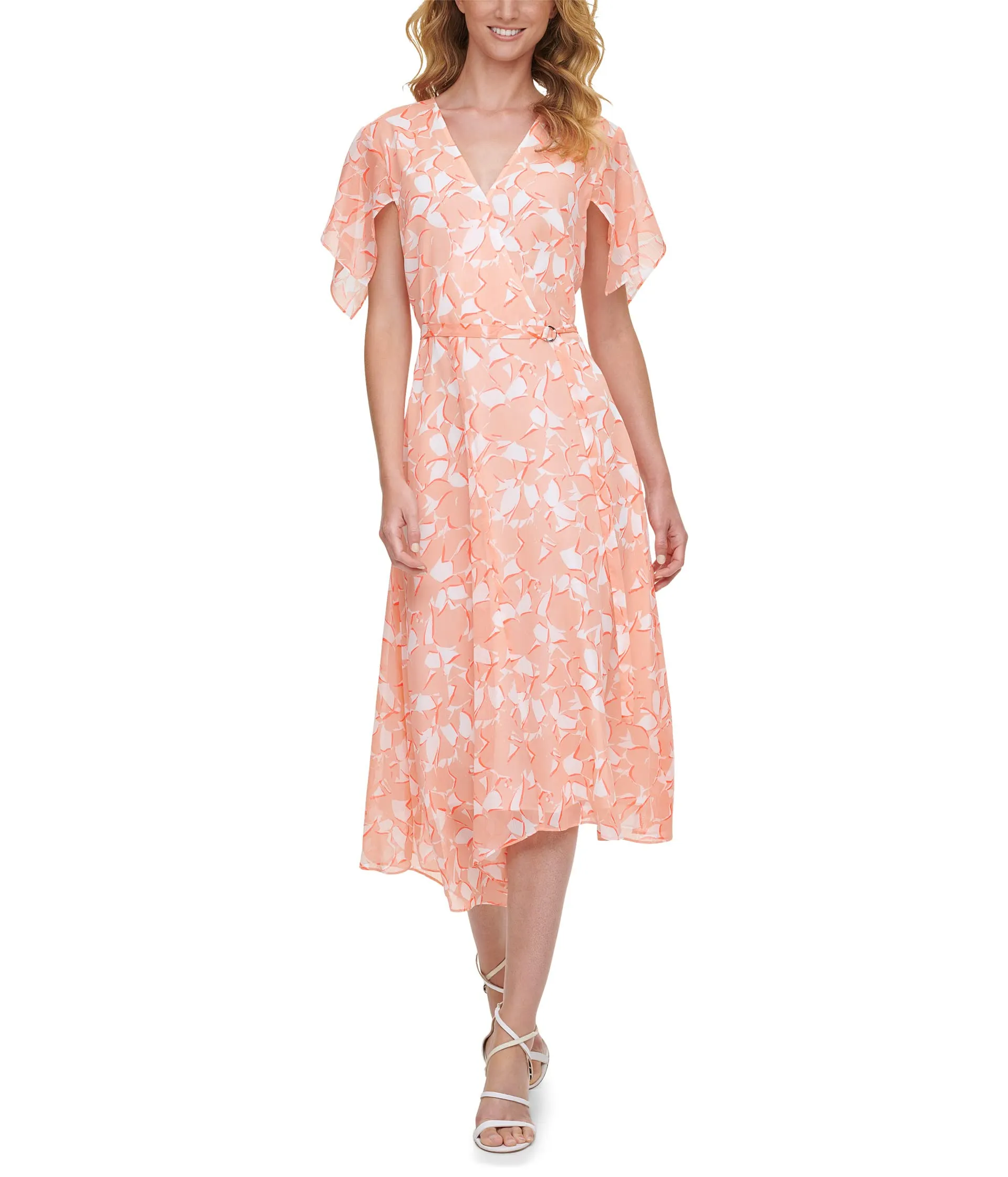 Dress DKNY, Printed Short Sleeve Front Wrap Dress