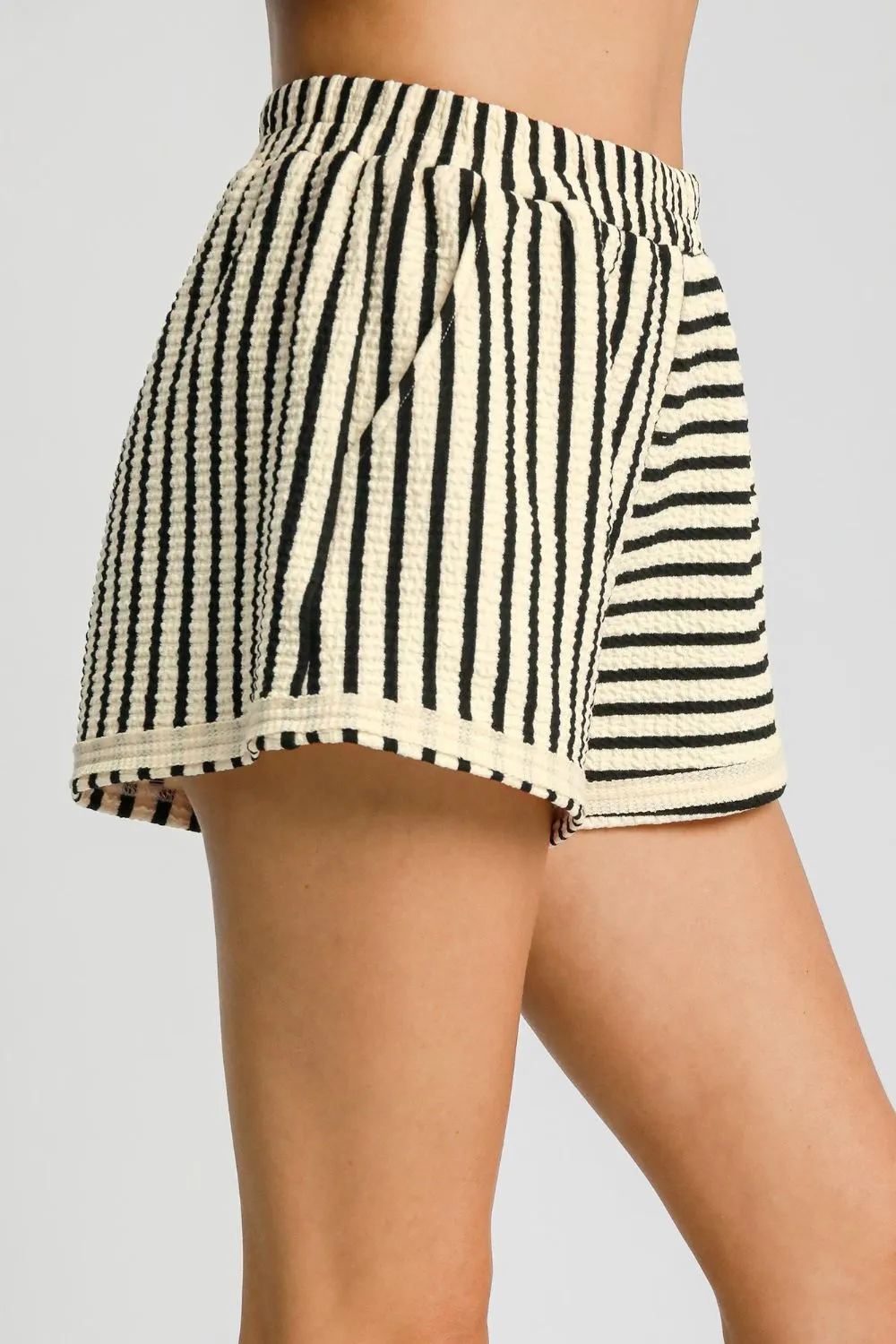 Elastic Waist Striped Shorts with Pockets