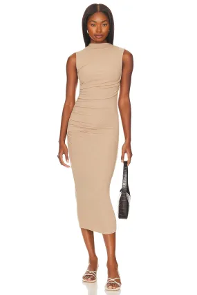 Enza Costa Silk Knit Sleeveless Twist Midi Dress in Parchment