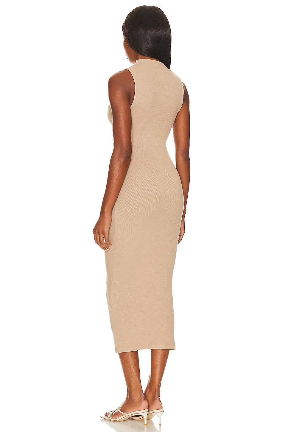 Enza Costa Silk Knit Sleeveless Twist Midi Dress in Parchment