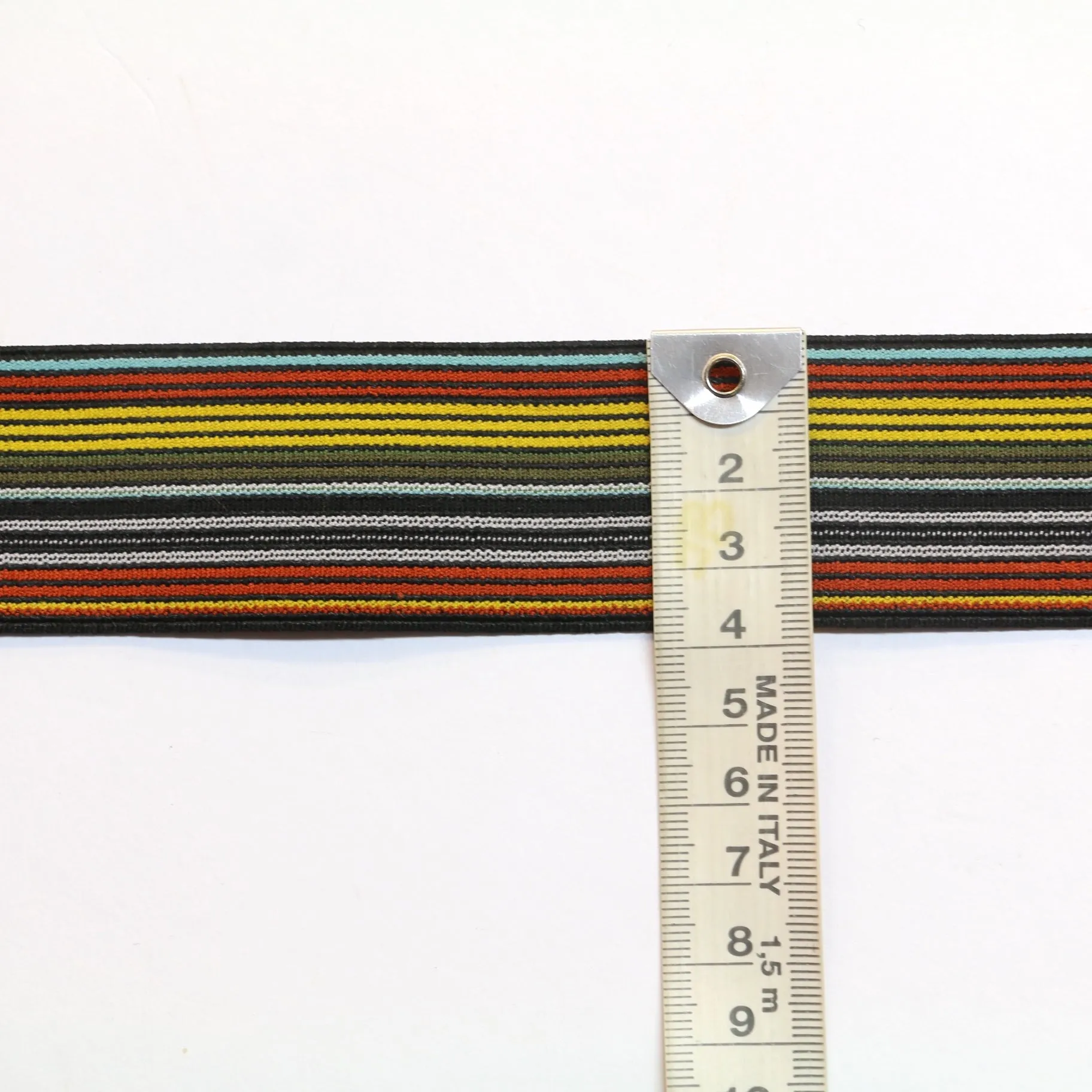 Fancy Elastic (40mm/1 1/2") - Orange-Yellow-Khaki-White/Black