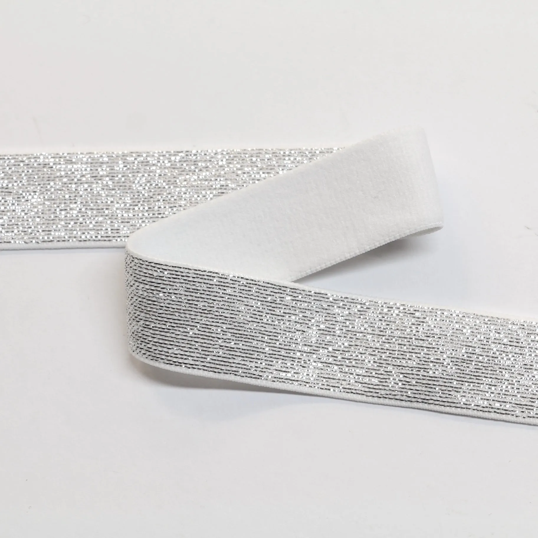 Fancy Elastic Elastic (25mm/ 1") - White/Silver Lurex