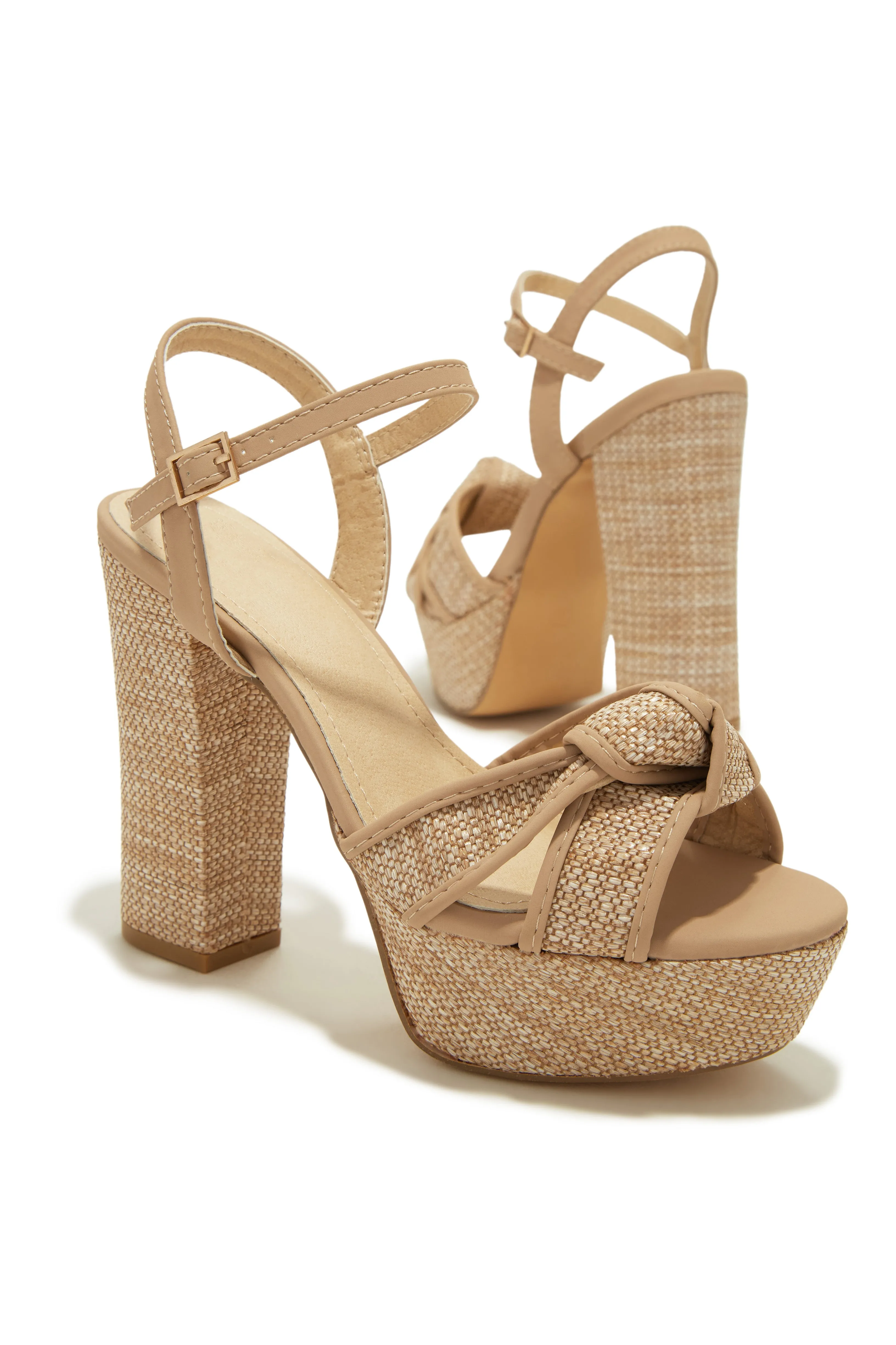 Fernanda Platform Block High Heels - Natural