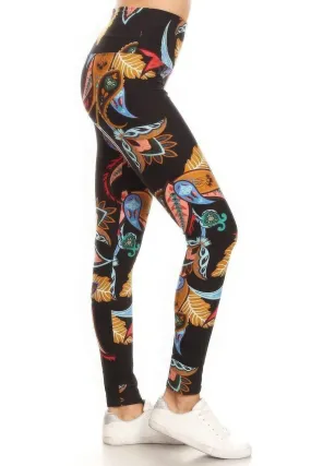 Floral Paisley Yoga Leggings with Banded Lining