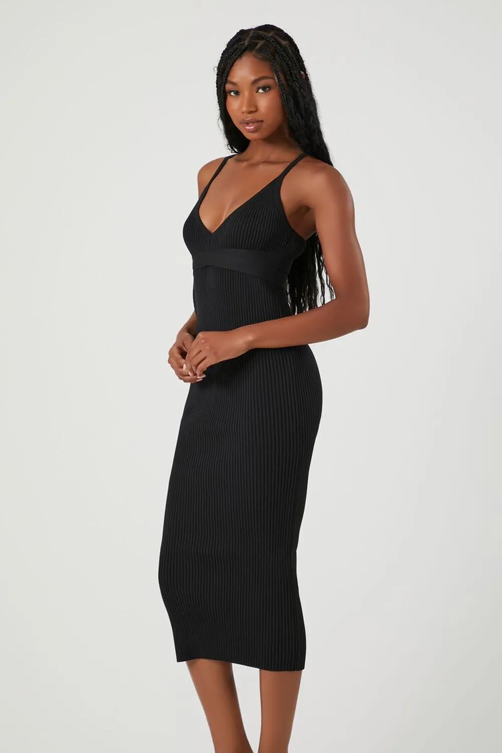 Forever 21 V-Neck Strap Midi Dress, Black