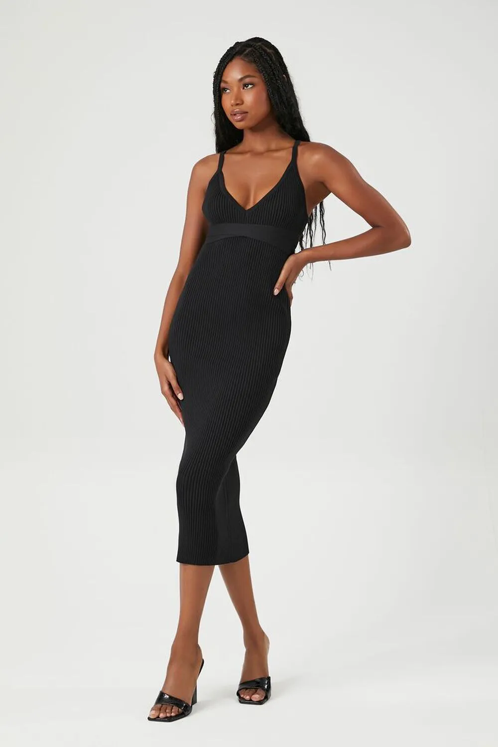 Forever 21 V-Neck Strap Midi Dress, Black