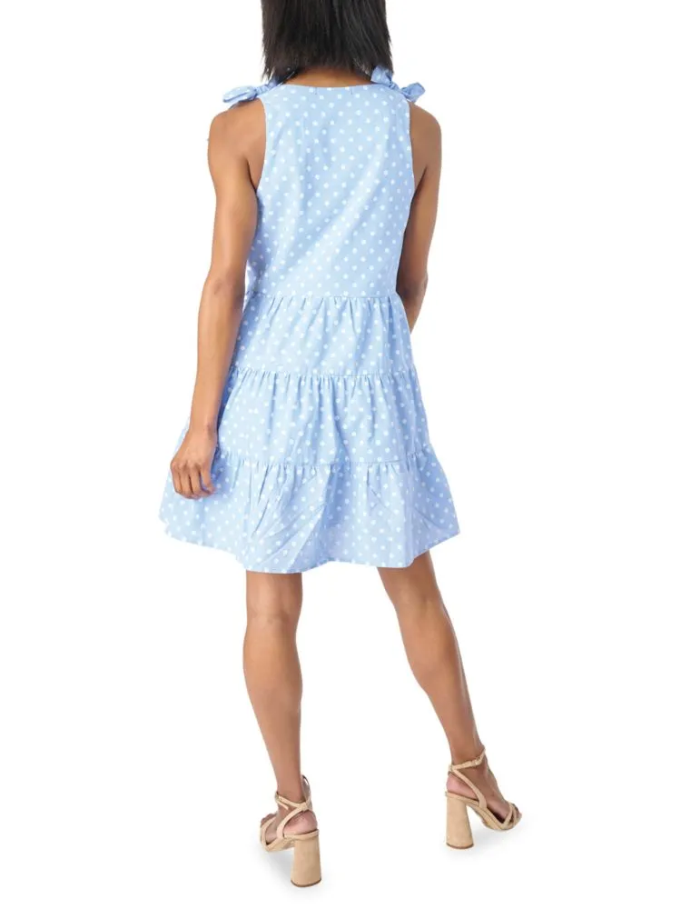 Gibsonlook Polka Dot Tent Dress with Bow in French Blue