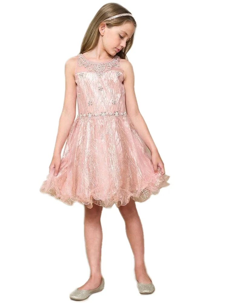 Girls Mauve Sweetheart Illusion Neckline Jewel Dress 6-16