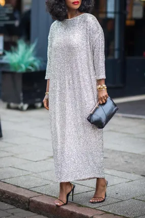 Glittery Sequin Drop Shoulder Maxi Dress