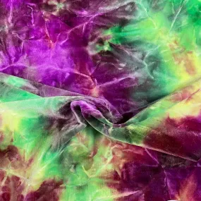 Green Purple Tie Dye Stretch Velvet Fabric