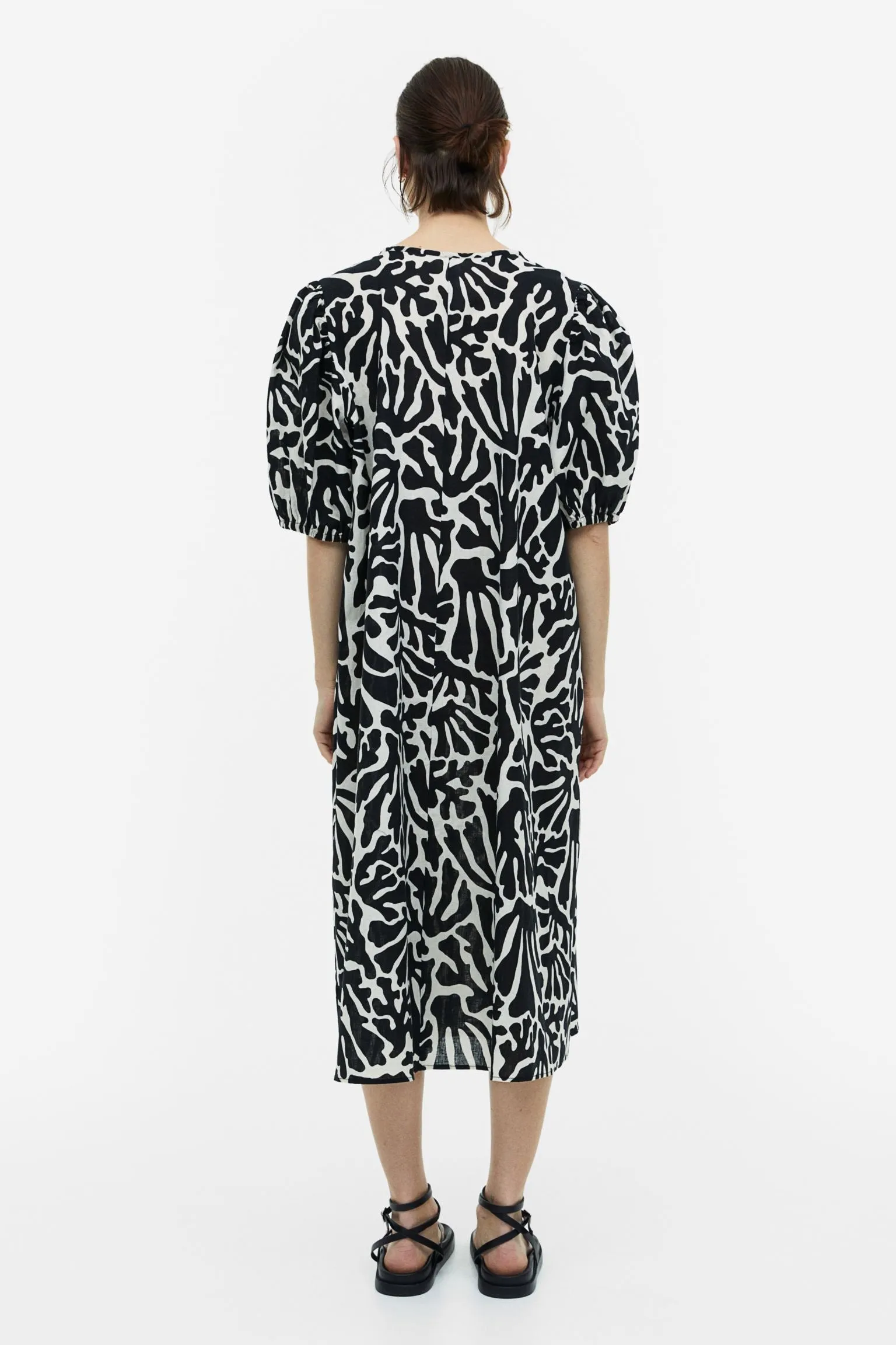 H&M Tie-detail Linen-blend dress, black