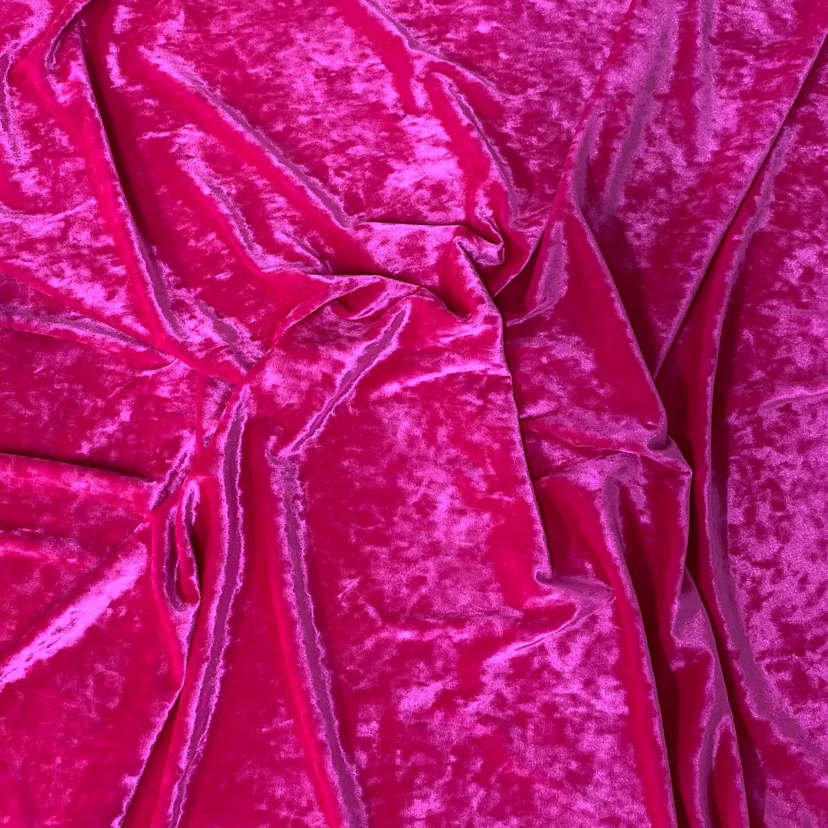 Hot Pink Crushed Stretch Velvet Fabric