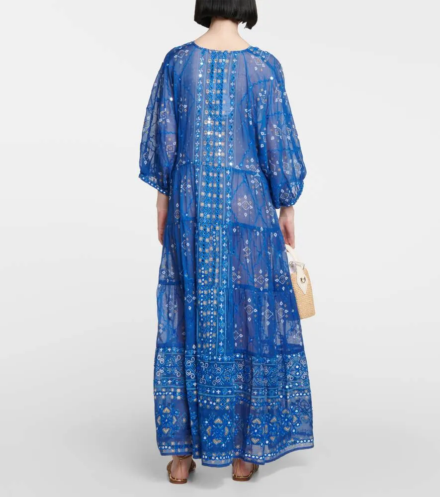 JULIET DUNN Embroidered Cotton Maxi Dress, Blue