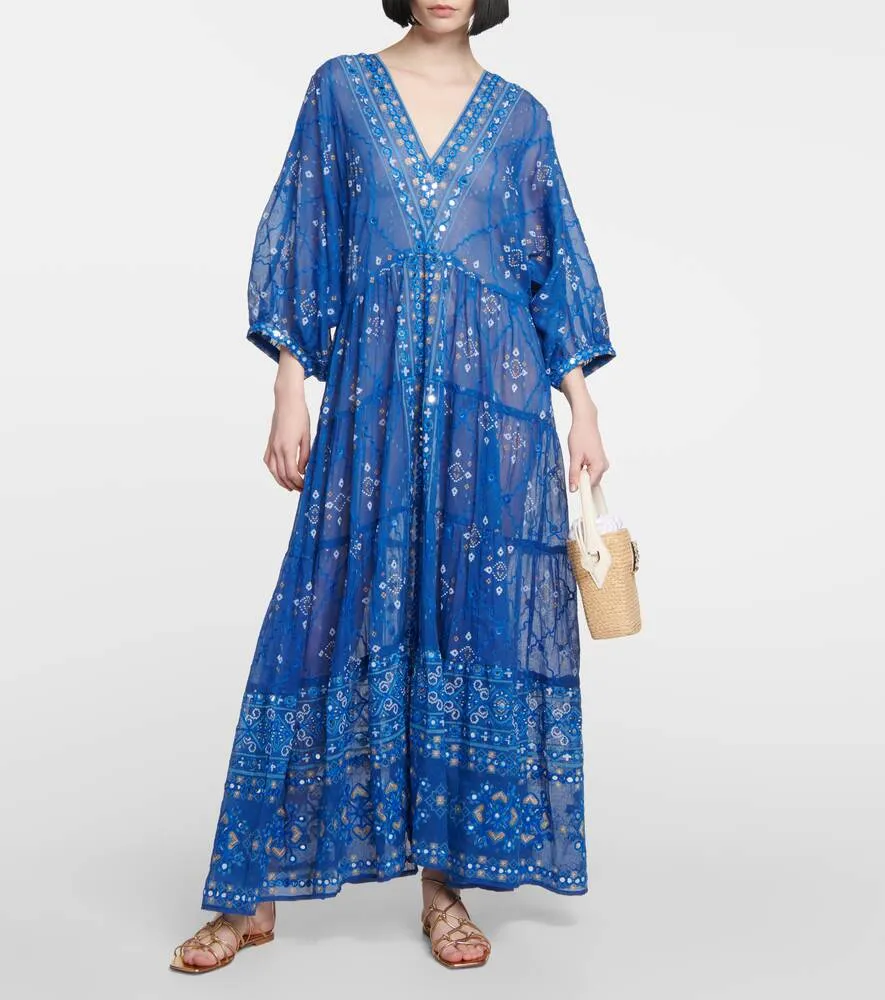 JULIET DUNN Embroidered Cotton Maxi Dress, Blue