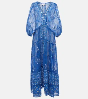 JULIET DUNN Embroidered Cotton Maxi Dress, Blue