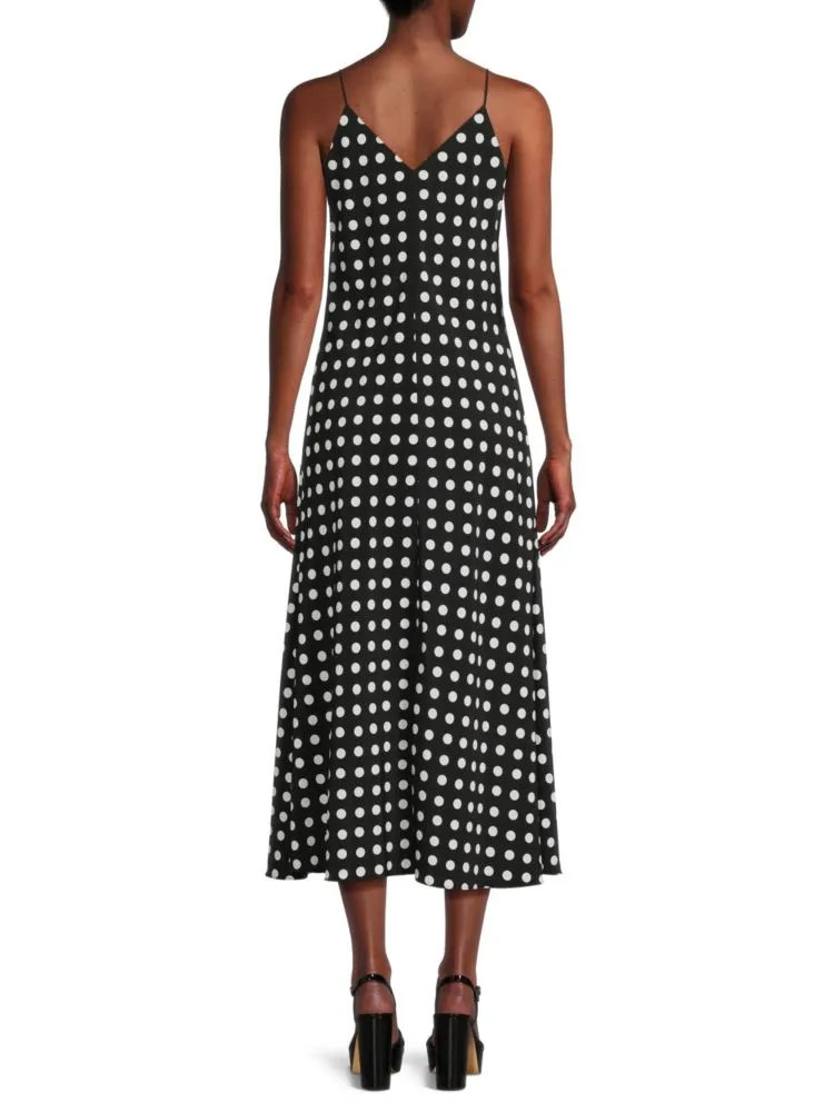 Karl Lagerfeld Paris Ruffle Polka Dot Midi Dress in Black Soft White